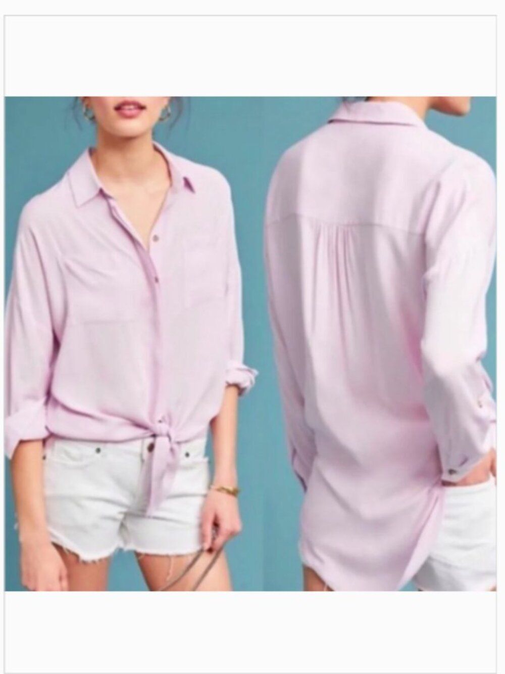 Maeve Anthropologie Pink Sandbridge Tie Front Button Down Blouse Size S